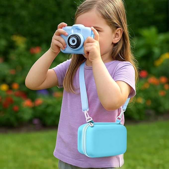 Kids Instant Print Camera Case for ESOXOFFORE Digital Video Cameras with 3 Rolls Paper Refill, Toddler Film Camera Storage Holder Bag with Mesh Pocket for Thermal Paper Accessories (Box Only)- Blue