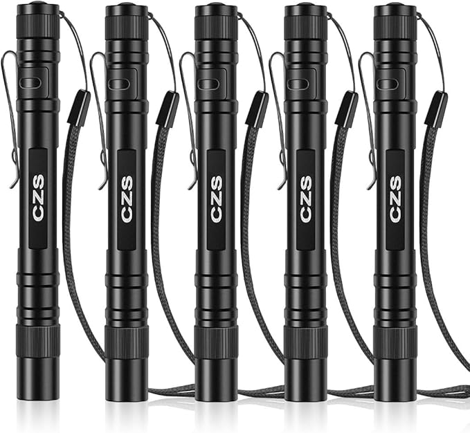 CZS LED Flashlight Penlight 1000 Lumens Battery-Powered Handheld Pen Light Pocket Torch Powered by 2AAA Battery, 5 PCS (Battery Not Included)