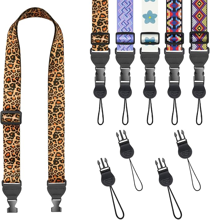 Leopard Print Shoulder Strap, Adjustable Camera Strap with 2 Sets of Quick-Release Buckles, Comfortable Neck Strap for iPad, Tablet, Camera, Laptop, Binocular, Luggage Bag