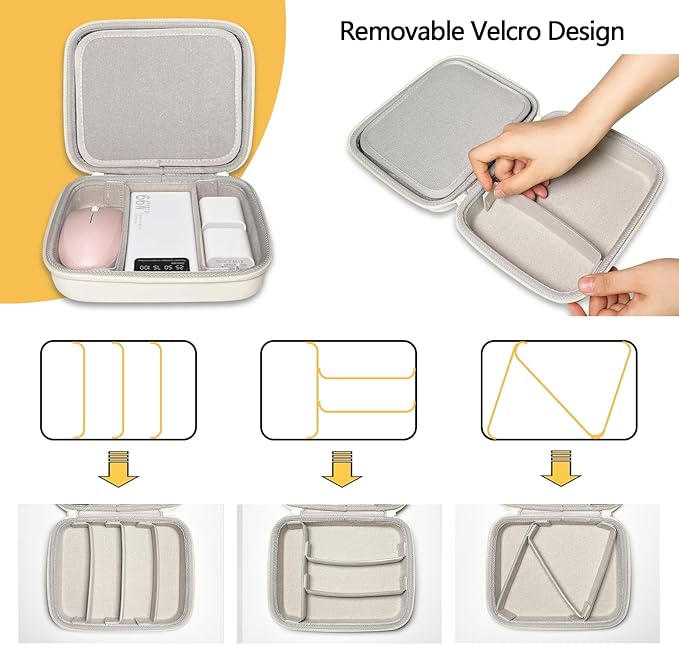 Hard Cord Electronic Organizer Travel Case, Cable Tech Pouch Bag, Cord Hard Case for Portable Charger, Power Bank, Mouse and Cords, Tech Organizer Travel,White