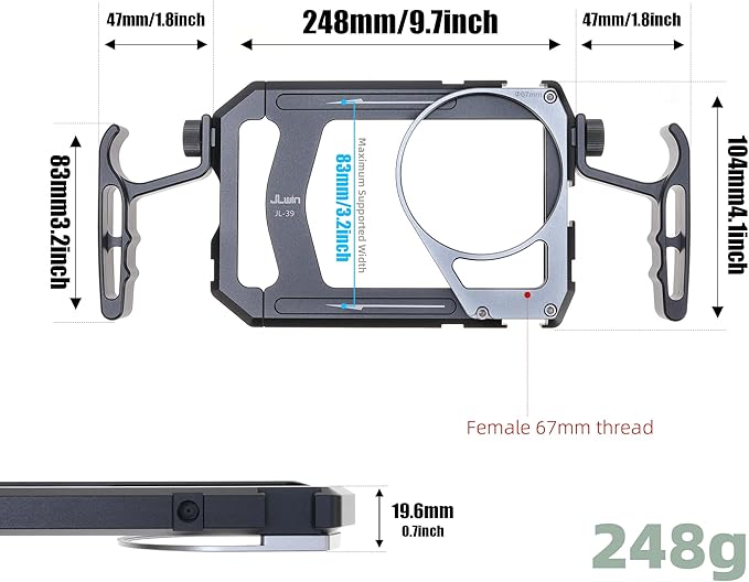 Fotga Universal Smartphone Cage Photo Video Stabilizer W/Handles + 67mm Variable ND Filter for iPhone 17 16 15 14 Pro Max Samsung Cell Phone Vlog Live Stream Video Recording, Cold Shoe Tripod Mount