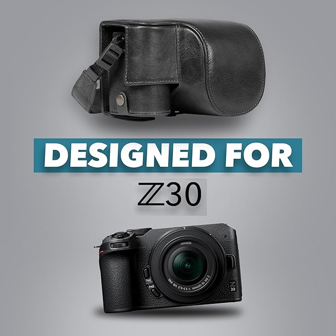 MegaGear Ever Ready Genuine Leather Camera Case Compatible with Nikon Z30 (16-50mm)(Black)