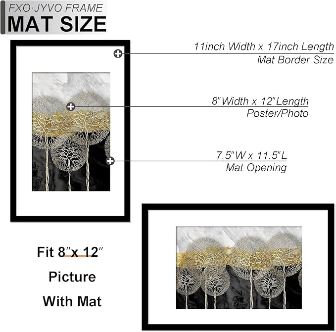 11x17 Picture Frame Set of 6, Display Poster 8x12 with Mat or 11 x 17 Without Mat, Light Weight and High Transparent 11 by 17 Frame for Wall - 6 Pack/Black/11 x17