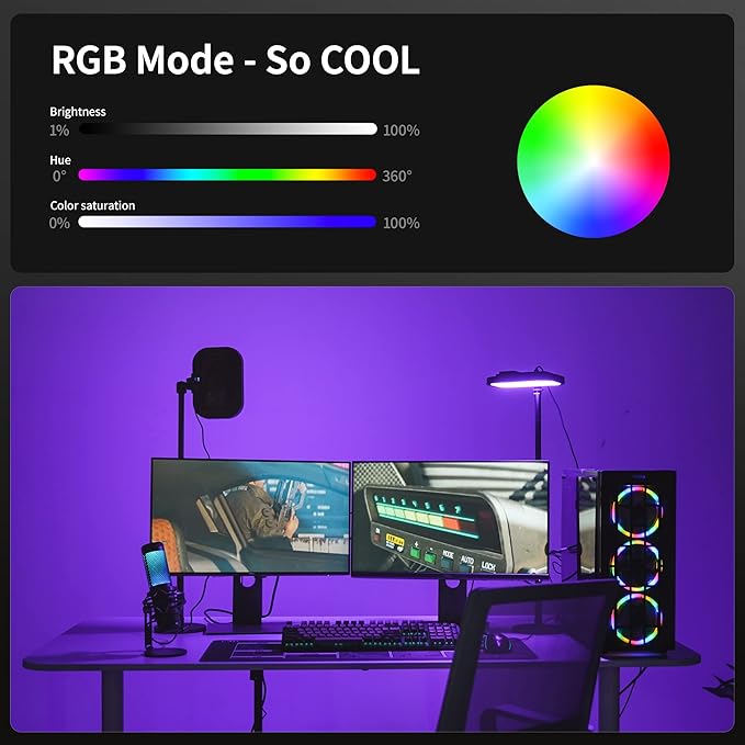 RaLeno Streaming Key Light with RGB, Studio Light with Remote Control and Desk Stand for Live Streaming Video Calls Photography, 1%-100% Brightness 2500-8500k Color Temperature Adjustable Soft Light