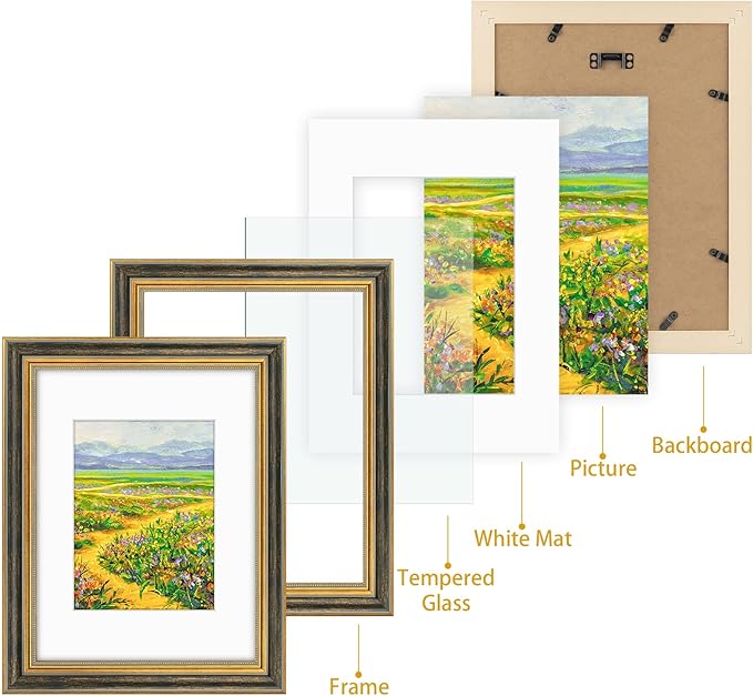 Golden State Art,9x12 Ornate Picture Frame for 6x8 Photo with Mat or 9 x 12 Prints without Mat, Real Glass Wall Display Horizontally or Vertically (Color:Black Gold)