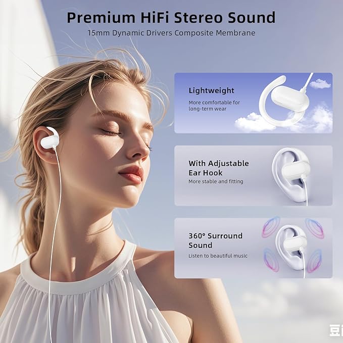 APETOO USB C Open-Ear Headphones with Adjustable Earhook, Mic & Volume Control, Wired Earbuds HiFi Stereo Anti-Hurt Ear On-Ear Earphone for iPhone 17 16 15/Samsung S26 Kids School Chromebook Travel