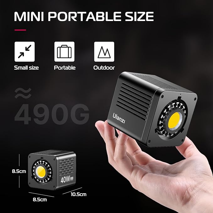 ULANZI 40W Pro Portable LED Video Light with DC Power Adapter, 3400mAh Build-in Battery Metal Mini Dual Color Temperature COB Continuous Output Lighting Handheld Spotlight 2500K-6500K for Video