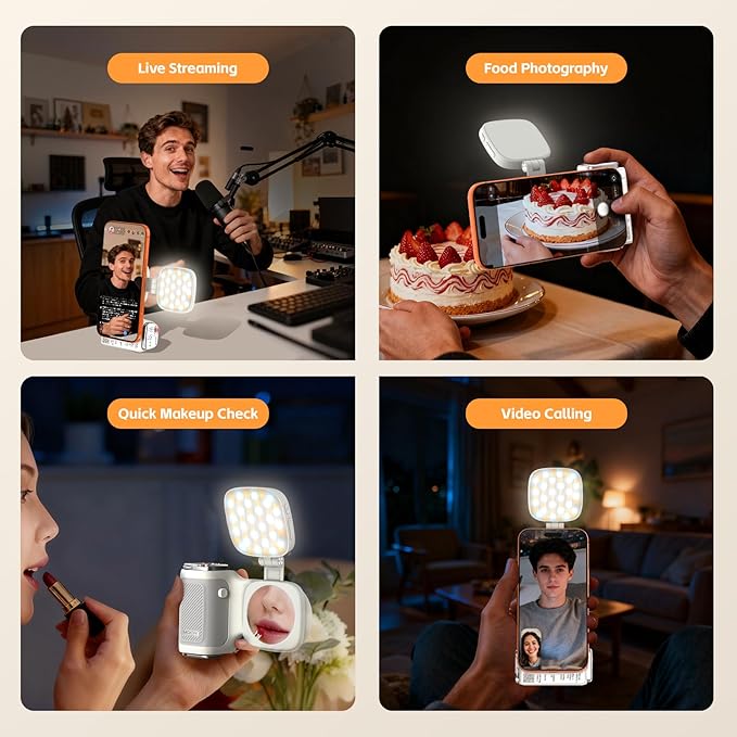 COMITOK iPhone Camera Grip MOCA with Magnet Fill Light & Mirror for 17 Pro iOS26 Native Camera, Fun Shot Magnetic Grip for Phone Compatible iOS17 and iOS18 with Anti-Drop Detachable Remote & Keychain