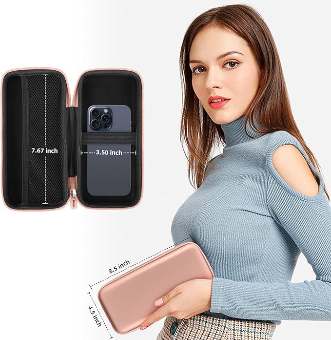 iMangoo Travel Essentials Electronics Organizer Charger Case Portable Dual Zipper Shockproof Pouch Tech Purse Cord Cable Pouches Power Bank Storage Accessories Bag for Women Men,8.5x4.5x2 Rose Gold