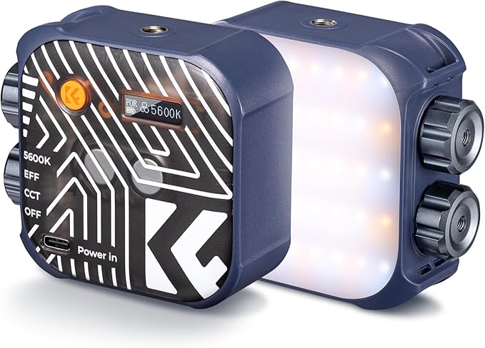 K&F CONCEPT Bi-Color LED Video Light, 2000mAh Rechargeable Portable Camera Lights, CRI 96+, 2500K-9900K, 15 Light Effects, Photography Lighting for Vlogging, Selfie, Blue
