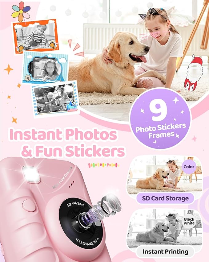 TIATUA Kids Camera Instant Print for Girls Ages 3-14, 3-inch HD Screen Camera for Kids with Printing Paper, 1080P Digital Toddler Toys for 4 5 6 7 8 9 10 11 12 Years Old (Pink)