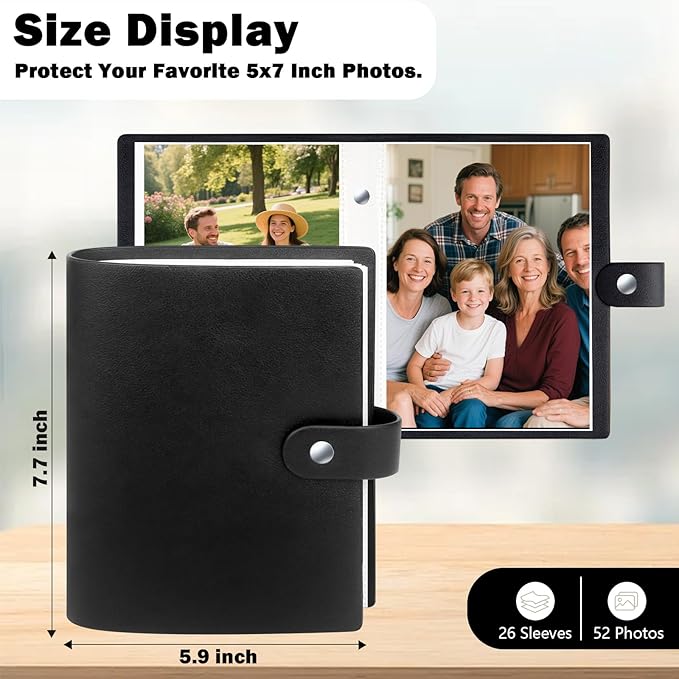 2 Pack Small Photo Album 5x7 Holds 52 Pictures Leather Cover 5 x 7 Album Mini Picture Book Acid Free Inner Pages Portable Albums Book for Wedding Family Boys Girls Art Work(Black)