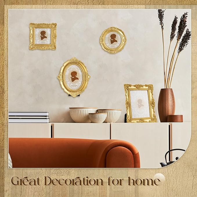 4 Pcs Vintage Picture Frames 5x7 4x6 4x4 inch Baroque Gold Resin Photo Frames with Glass Front Ornate Wall Hanging and Tabletop Display for Retro Home Decoration Wedding Gallery Hotel(Floral)