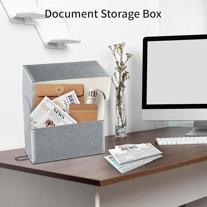 Lineco Archival Document Storage Box with Metal Edge, Acid-Free Gray Boxboard, Organize and Store Files, Prints, Photos, Letter-Sized Case 12.5" x 10.5" x 5" Wide
