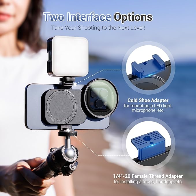 JJC 67mm ND Filter for iPhone, Magnetic Lens Filter Adapter with ND2-128 Variable ND Filter Compatible with iPhone 16 15 14 Pro Max Plus with 1/4” Screw & Shoe Mount for Vlogging Video Recording