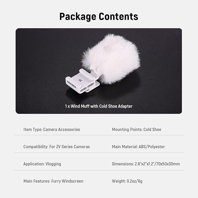 Neewer Cold Shoe Wind Muff for ZV Series Vlog Cameras, Microphone Furry Windscreen with Cold Shoe Mount Adapter Accessory Compatible with Sony ZV-1F ZV-E10 ZV-1 ZV-E1 ZV-1 II, CA133 White