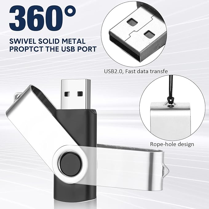 3 Pack 32GB USB Flash Drive with Type C Adapter and Storage Box USB 2.0 High Speed Metal Pen Drive 360° Rotatable Storage Memory Stick for Phone/Pad/PC/Laptop/Android - Black(3-Pack 32GB)