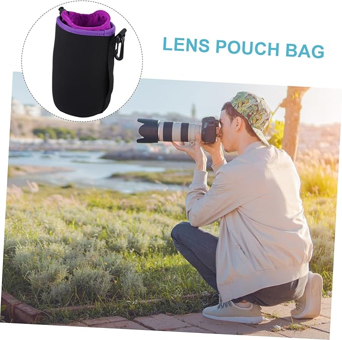 OSOLADY Neoprene Lens Pouch for Camera Shockproof Protection Flexible and Durable Design Convenient Transport with Belt Loop and Clip for Camera Lens