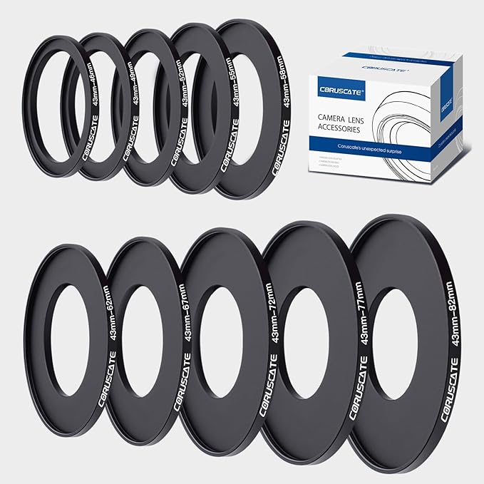 10Pcs Filter Ring Adapter Set, Lens Filter Metal Stepping Rings Compatible All Brands UV ND CPL (43-46mm,43-49mm,43-52mm,43-55mm,43-58mm,43-62mm,43-67mm,43-72mm,43-77mm,43-82mm)