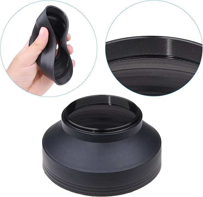 Camera Lens Hood - Rubber - Set of 2 - Collapsible in 3 Steps - Sun Shade/Shield - Reduces Lens Flare and Glare - Blocks Excess Sunlight for Enhanced Photography and Video Footage