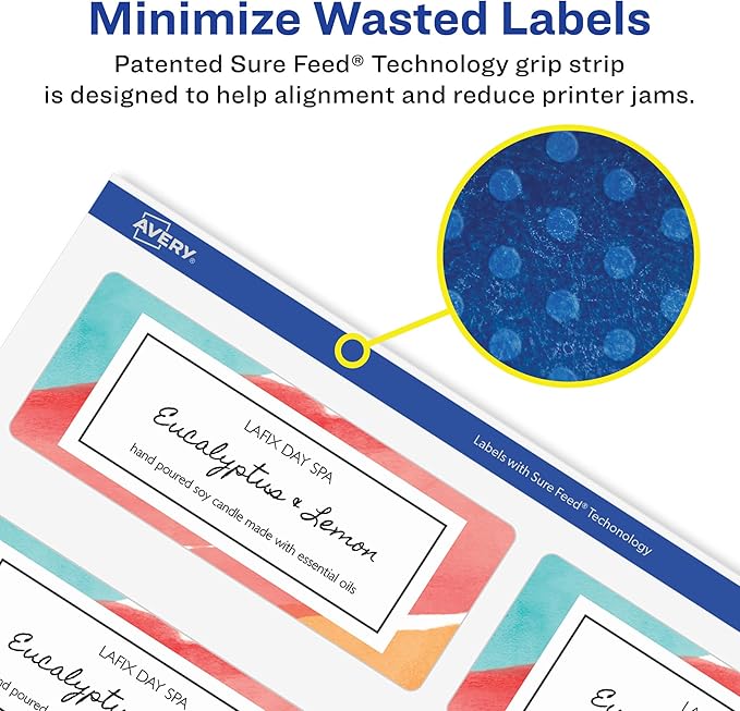 Avery Return Address Labels, Sure Feed and Easy Peel Technology, Glossy White Labels, 2/3" x 1-3/4", Permanent Adhesive, Laser/Inkjet, 600 Total (6523)