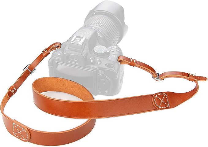 MY MEMORY Handmade Genuine Leather Camera Strap,Adjustable Camera Neck Shoulder Strap for All SLR and DSLR-Brown