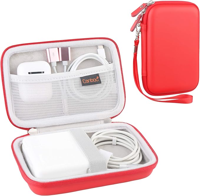 Canboc Carrying Case for MacBook Air Pro Charger MagSafe/MagSafe 2 Power Adapter, iPhone 14/14 Pro MagSafe Charger, USB C Hub, Type C Hub, USB Multiport Adapter, Hard Shockproof Bag, Red