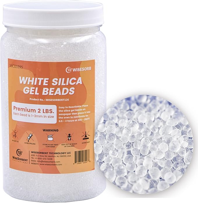1 Quart Pure White Silica Gel Desiccant Beads - 2 LBS Premium Quality Reusable