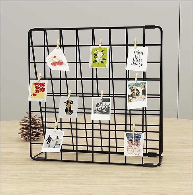 BEKMLOD Photo Display Rack, Note Display Rack, Double sided Photo Metal Rack, Desk Photo Manager, With 20 Wooden Clips, Black