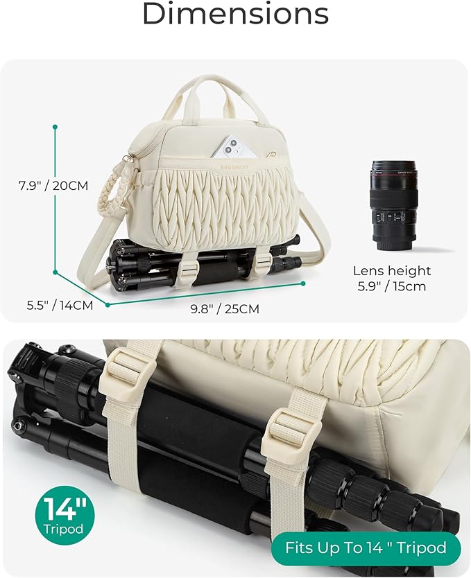 BAGSMART Camera Sling Bag, Portable Small Camera Bags for Photographers with Tripod Holder, Waterproof DSLR/SLR/Cute Camera Case for Women with Rain Cover, Compatible with Sony Canon Nikon, Beige
