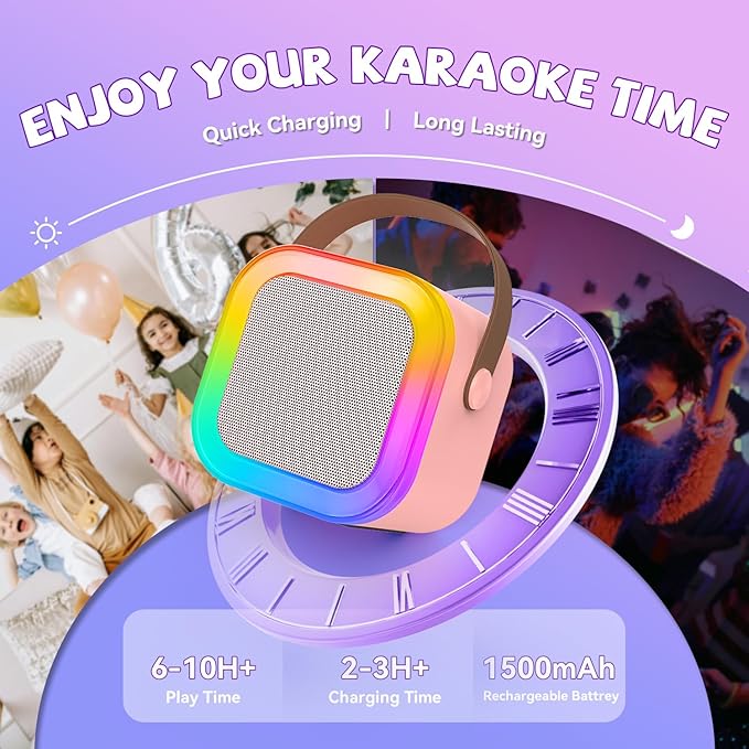 Upgraded Mini Karaoke Machine with 3 Wireless Microphones for Kids Girls Boys - Karaoke Party Speaker Christmas Birthday Gifts for 4 5 6 7 8 9 10 11+ Year Old - Kids' Instrument Accessories - Pink