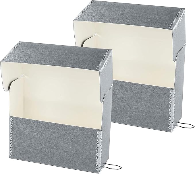 Lineco Archival Document Storage Box with Metal Edge, Acid-Free Gray Boxboard, Organize and Store Files, Prints, Photos, Legal-Sized Document Case 15.5" x 10.5" x 5" Wide, Pack of 2