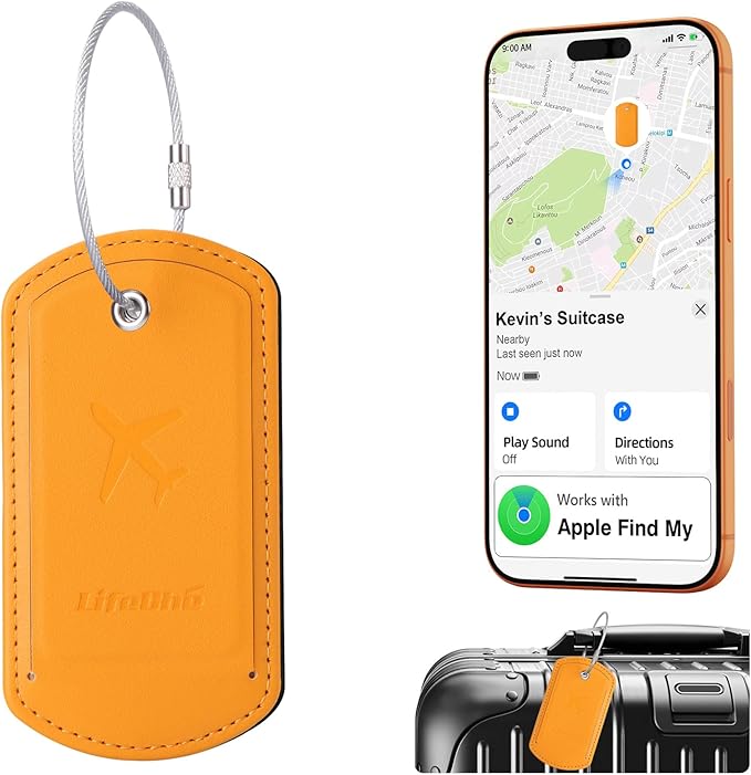 Luggage Tags Built-in Anti-Loss Tracker, Luxury Leather Luggage Tags for Suitcase, Travel Bags, Backpacks, Travel Organizer for Lost Baggage Prevention (S-Orange)