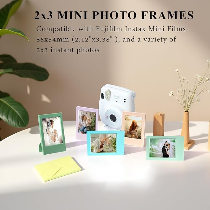 JOYZO（6+5）for Instax Picture Frames and Gem Stickers, fits for Polaroid Instax Mini 12/11/8/7s/90/50/41/SE/EVO Instant Photo Film Desktop Stand Display DIY Kit with Clear Protective Covers