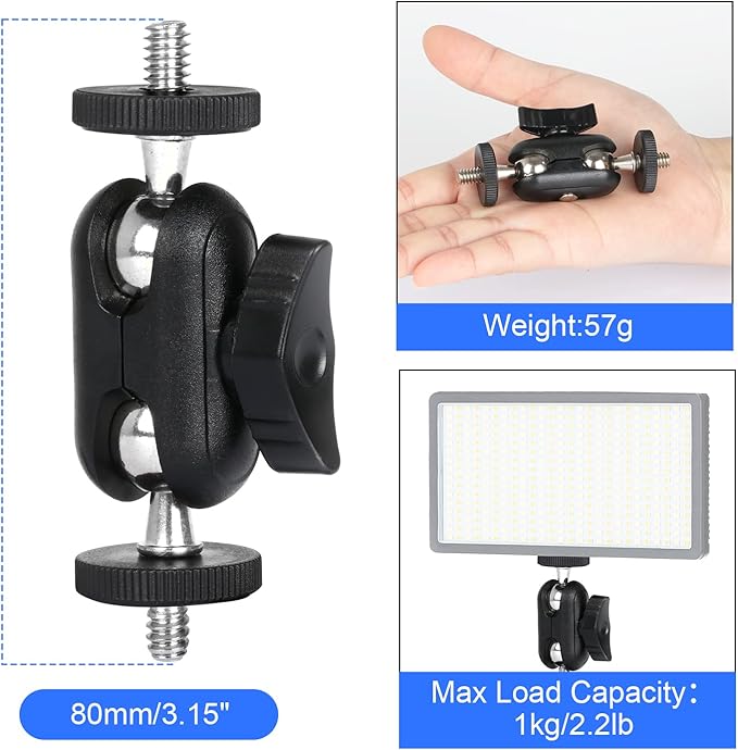 HSU Magic Arm with Dual Ball Head (1/4"-20 Screw) Adjustable Universal Extension Magic Arm for Monitor, Microphone, GoPro (2 Pack)