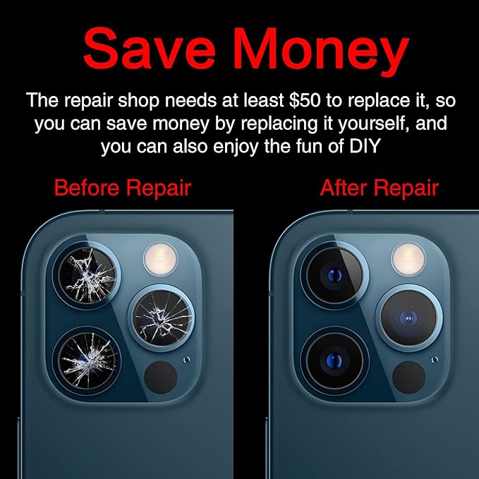 2PCS ASDAWN Back Rear Camera Lens Glass Replacement for iPhone 12 Pro Max 6.7 Inches with Pre-Installed Adhesive, Installation Manual + Repair Tool Set