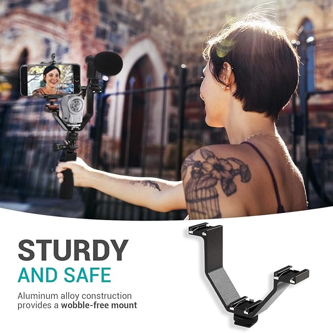 Movo MQ-THM01 Triple Shoe Bracket - Camera V Bracket for Lights, Monitors, Microphones and More (Small)
