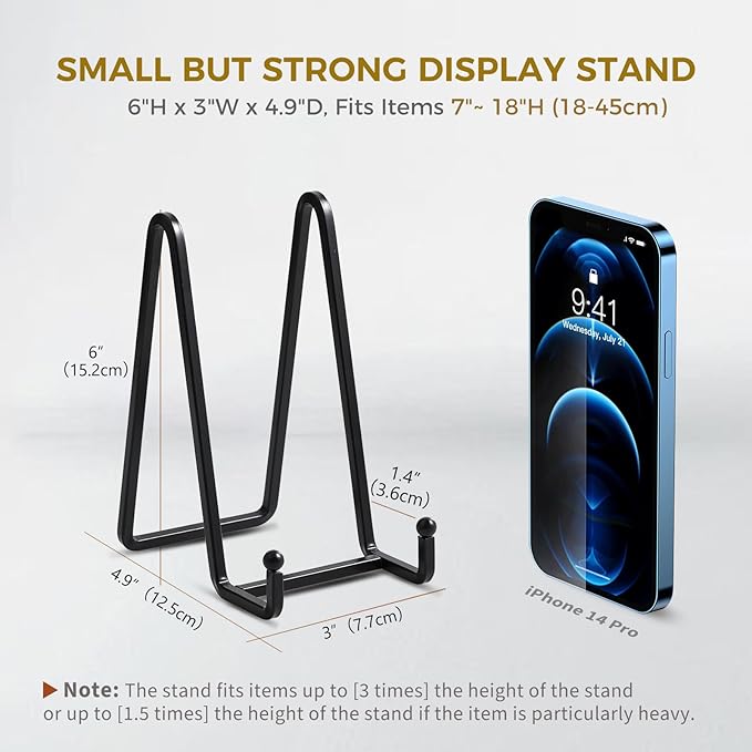 Plate Holder Easel Display Stand - 6 inch Metal Plate Stands for Display - Tabletop Picture Stand - Black Iron Easels for Display Pictures | Photo Frames | Book | Decorative Plates | Plaque - 2 Pack