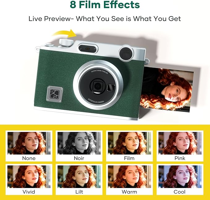 iDPRT Hanin Instant Print Camera, Instant Film Camera, Wireless Bluetooth Photo Printer + 10 Sheets Photo Paper, Portable Instant Cameras That Print Photos for Christmas/Birthday/Travel/Party