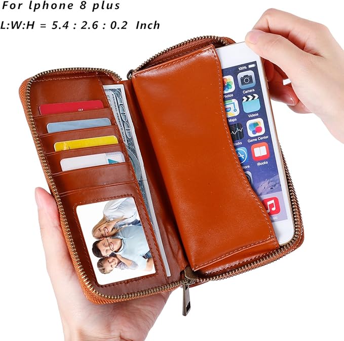 Cellphone Wallet for Women Dual Zipper Long Purse with Removable Wristlet