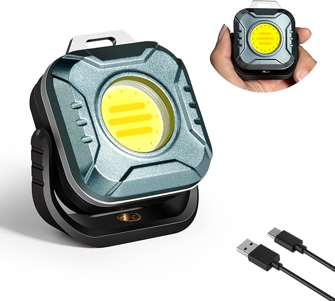 Rechargeable Magnetic Work Light, 500 Lumens Floodlight 1200 mAh LED Portable Lamp, 2.9 Oz Mini Supersmall for Emergency Nighttime Auto Repair, Birthday Gifts for Husband and Father, Grey