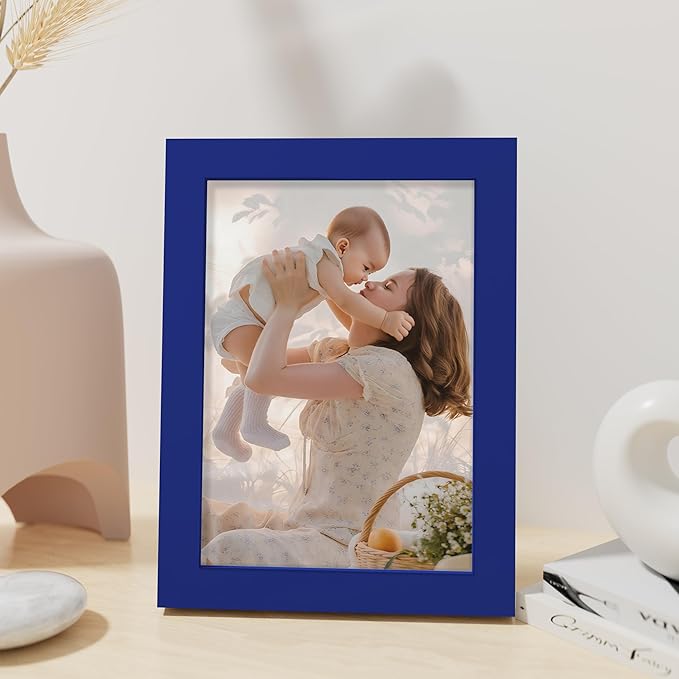 Vittanly 5x7 Picture Frame, Made of Solid Wood and Shatterproof Plexiglass, Wooden Photo Frame for Wall Mounting or Tabletop Display, Picture Frame for Home Decor with Stand, Royal Blue, 1 Pack