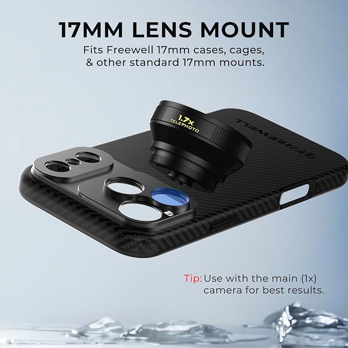Freewell 1.7X Telephoto Lens for iPhone & Samsung – 17mm Threaded Premium Portrait & Wildlife Lens