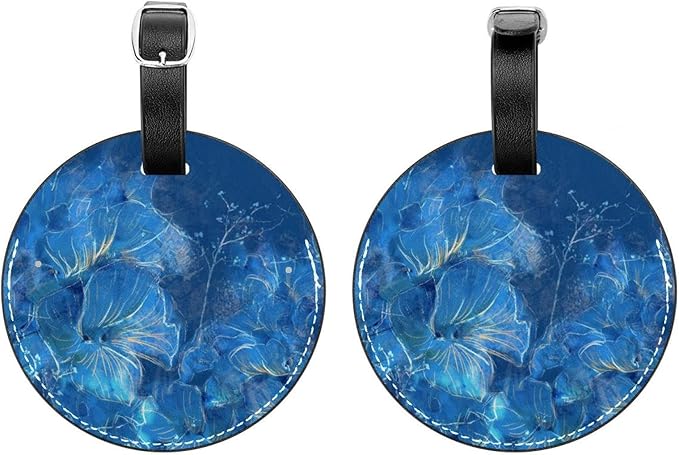 2 Pack Luggage Tags Abstract Blue Floral Suitcase Tags Travel Bag ID Identifier Luggage Tag
