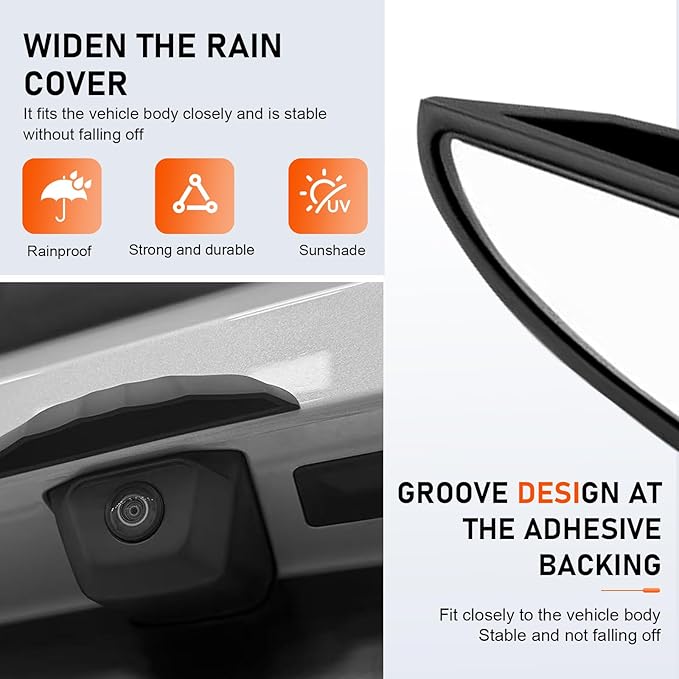 Car Rear View Camera Cover, Heat-resistant Wider Camera Cover for Clear Imaging Free from Rain, Anti-rain Protective Lens Shield with Grooved, for Most Cars (Black #02)