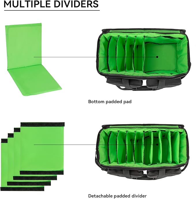 SAVIOUR DJ Cable File Bag, Detachable Padded Bottom and Adjustable Dividers, Stores Music, Audio, and Visual Cabling, Portable Travel Storage and Studio Organization (Green)