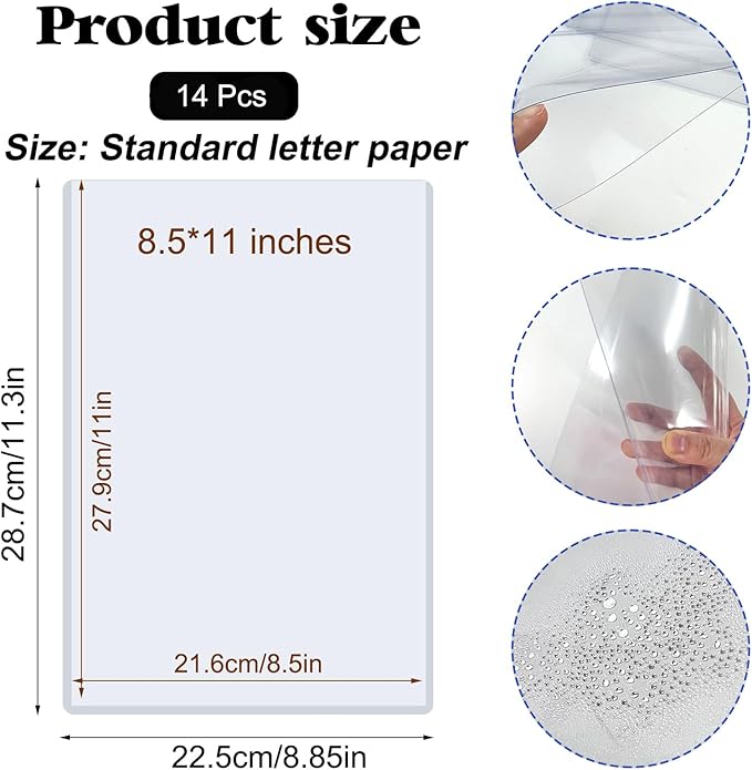 Rainmae 14 Pack 8.5" x 11" Rigid Print Protectors, Clear Waterproof Hard Plastic Page Sheet Protectors, Paper Sleeves Photo Plastic Sleeves Document Holder Birth Certificate Protector