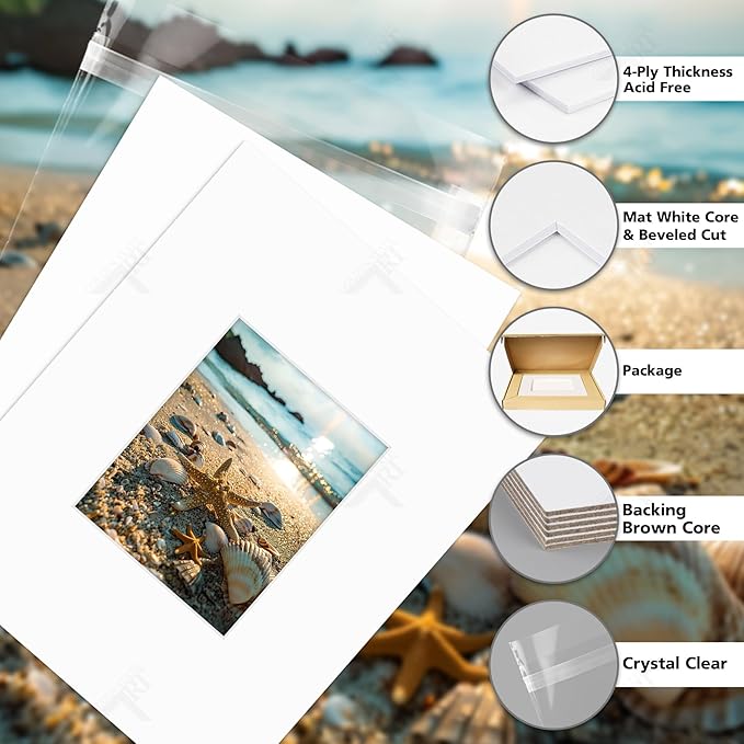 Golden State Art, Acid Free, Pack of 5, 16x20 White Picture Mats Mattes with White Core Bevel Cut for 8x10 Photo + Backing + Bags