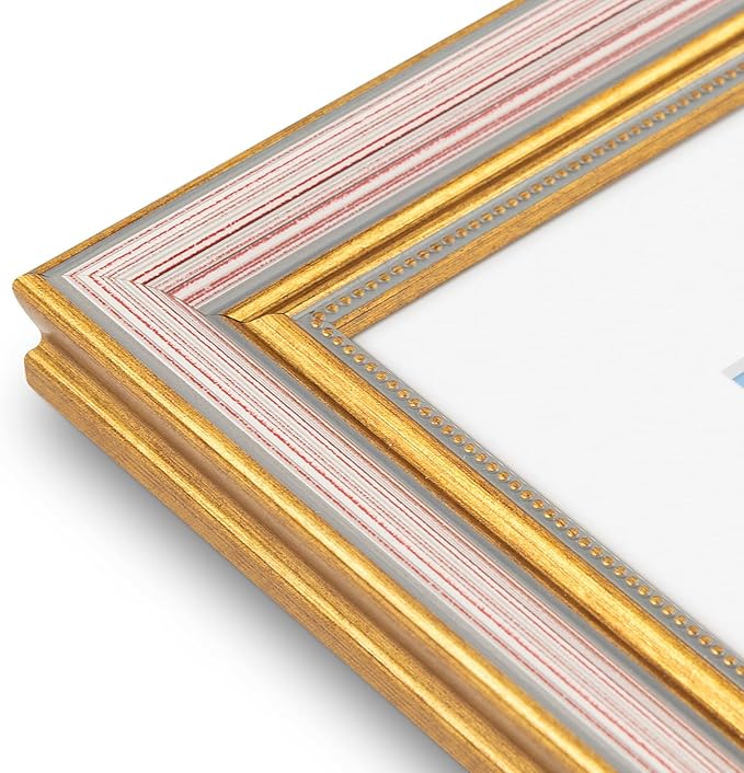 Golden State Art,11x14 Ornate Picture Frame for 8x10 Photo with Mat or 11 x 14 Prints Without Mat, Real Glass Wall Display Horizontally or Vertically (Striped Purple Gold)