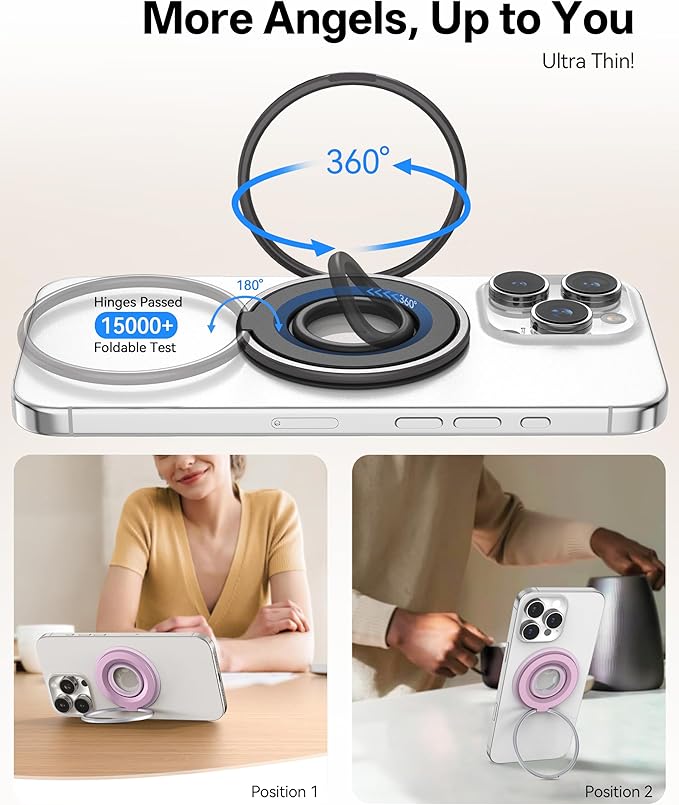 Magnetic Phone Grip for MagSafe Ring Holder, 360° Rotation Magnetic Phone Ring Grip Stand Finger Kickstand, Compatible with MagSafe Accessories for iPhone 17 Pro/Max 16/15 Air